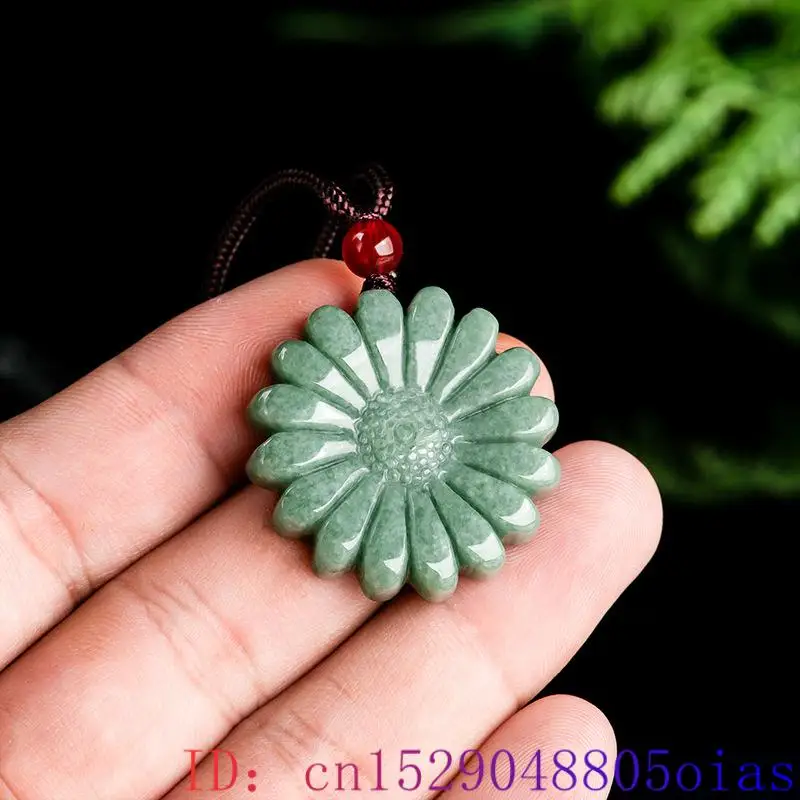 Necklaces - Green Jadeite Sunflower Pendant Necklace Amulet