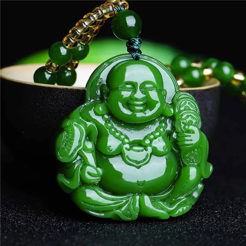 Chinese Green Jade Maitreya Bu - Necklaces 评论和价格