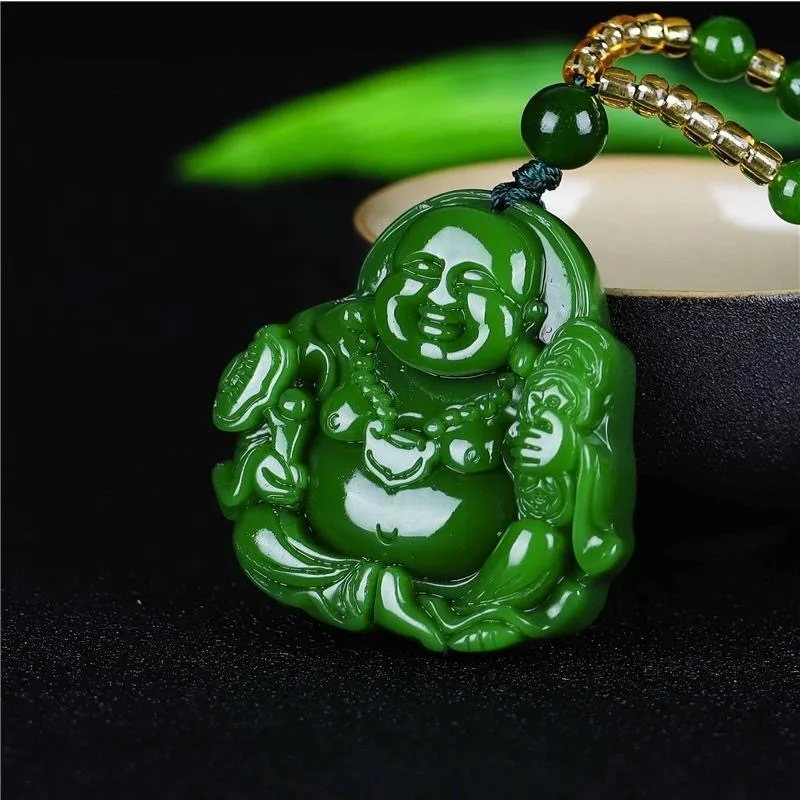 Chinese Green Jade Maitreya Bu - Necklaces 评论和价格