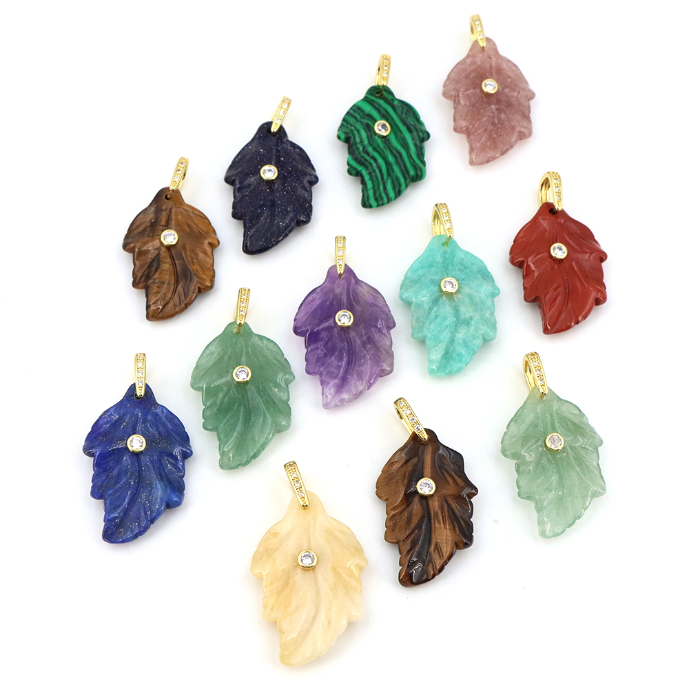Natural Stone Crystal Leaf wit - Crystal Pendant Necklace Natural Stone 评论和价格