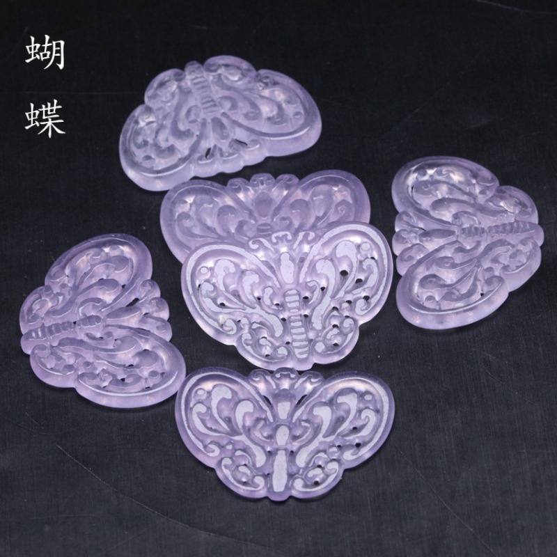 2pc Natural Purple Jade Hollow - Necklaces 评论和价格
