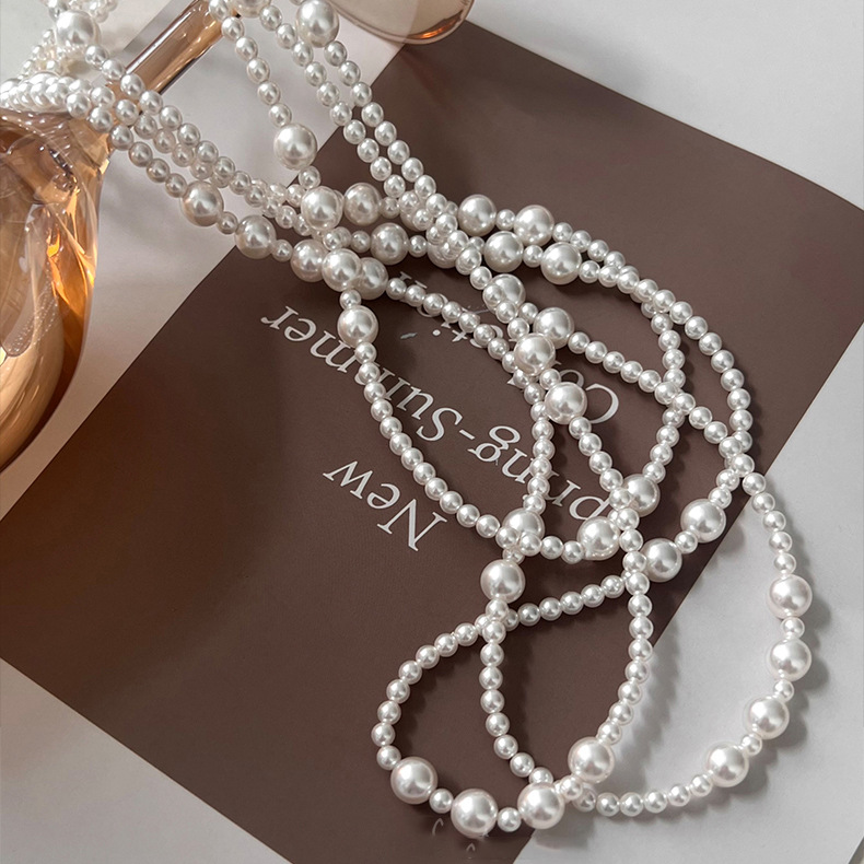 Vintage Long Multi Layered Pea - Pearl Choker Necklace Vintage 评论和价格