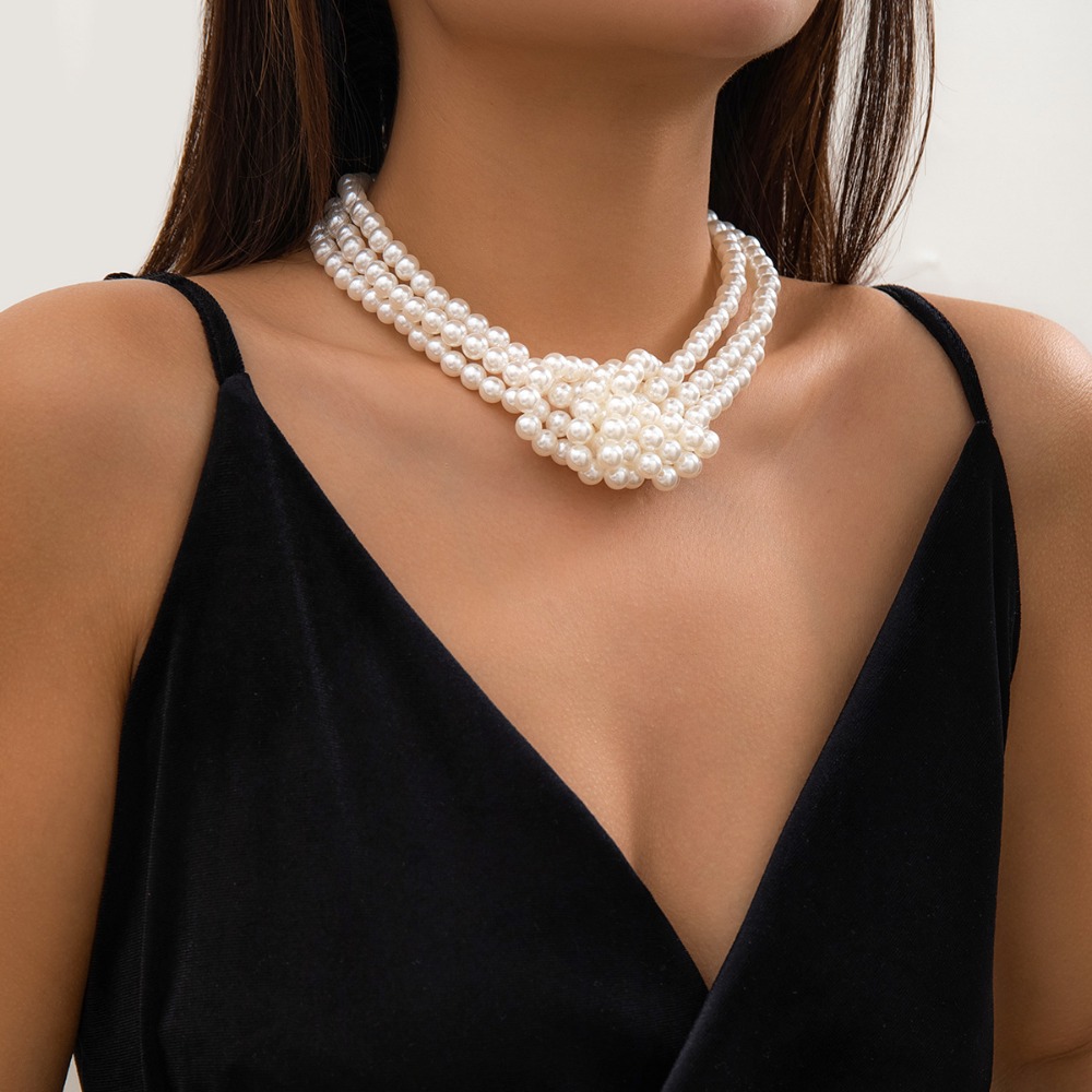 Fashion Retro Black White Stit - Pearl Choker Necklace Vintage 评论和价格