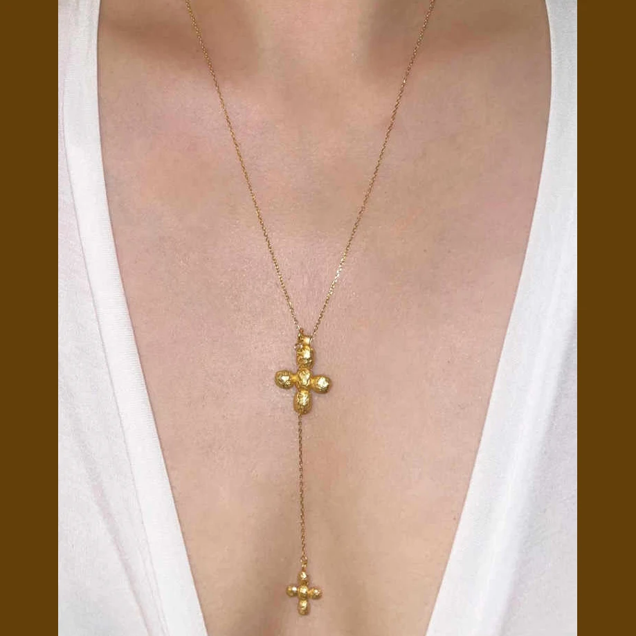 Europe America Big Heart Doubl - Cross Pendant Necklace Gold 评论和价格