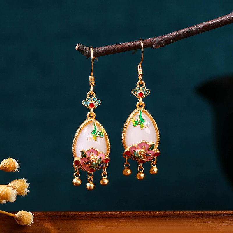 Natural Jade Flower Earrings C - Earrings 评论和价格