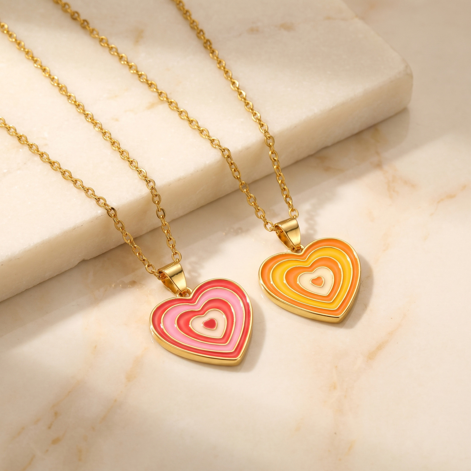 Y2K Style Layered Enamel Heart - Layered Pendant Necklace Aesthetic 评论和价格