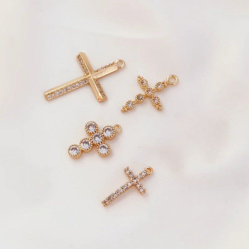14K Gold-plated Zircon Cross P - Cross Pendant Necklace Gold 评论和价格