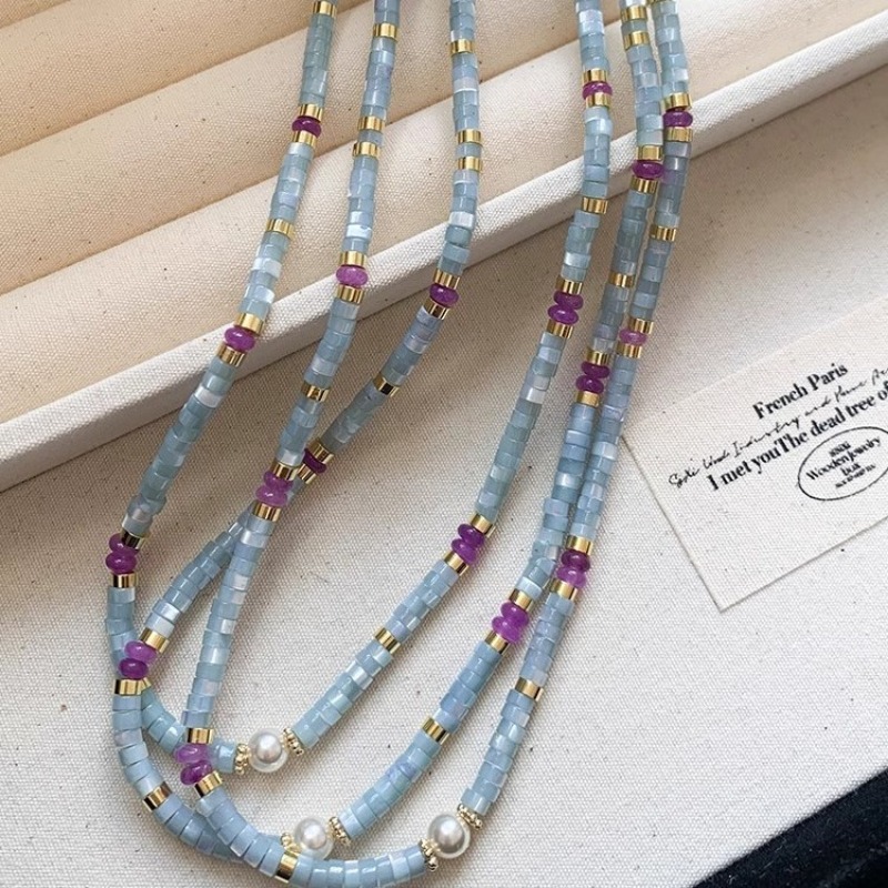 Minar Unusual Blue Natural Sto - Pearl Choker Necklace Vintage 评论和价格