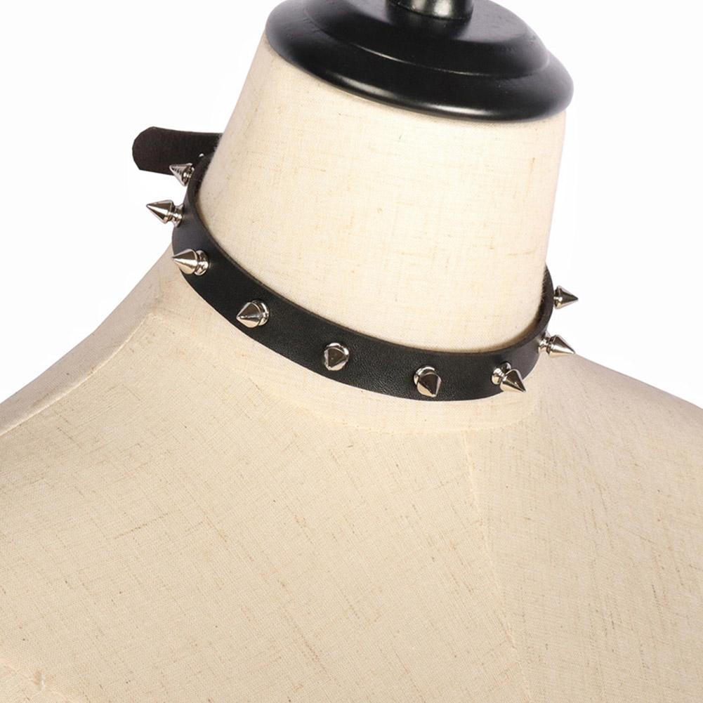 Black PU Leather Choker Neckla - Goth Punk Spike Choker 评论和价格